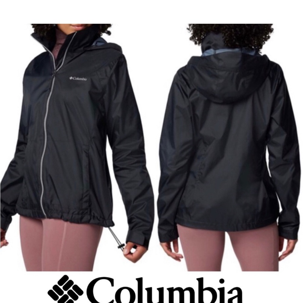 COLUMBIA Switchback IV Black Lightweight Rain Convertible Zip Up Hooded Jacket